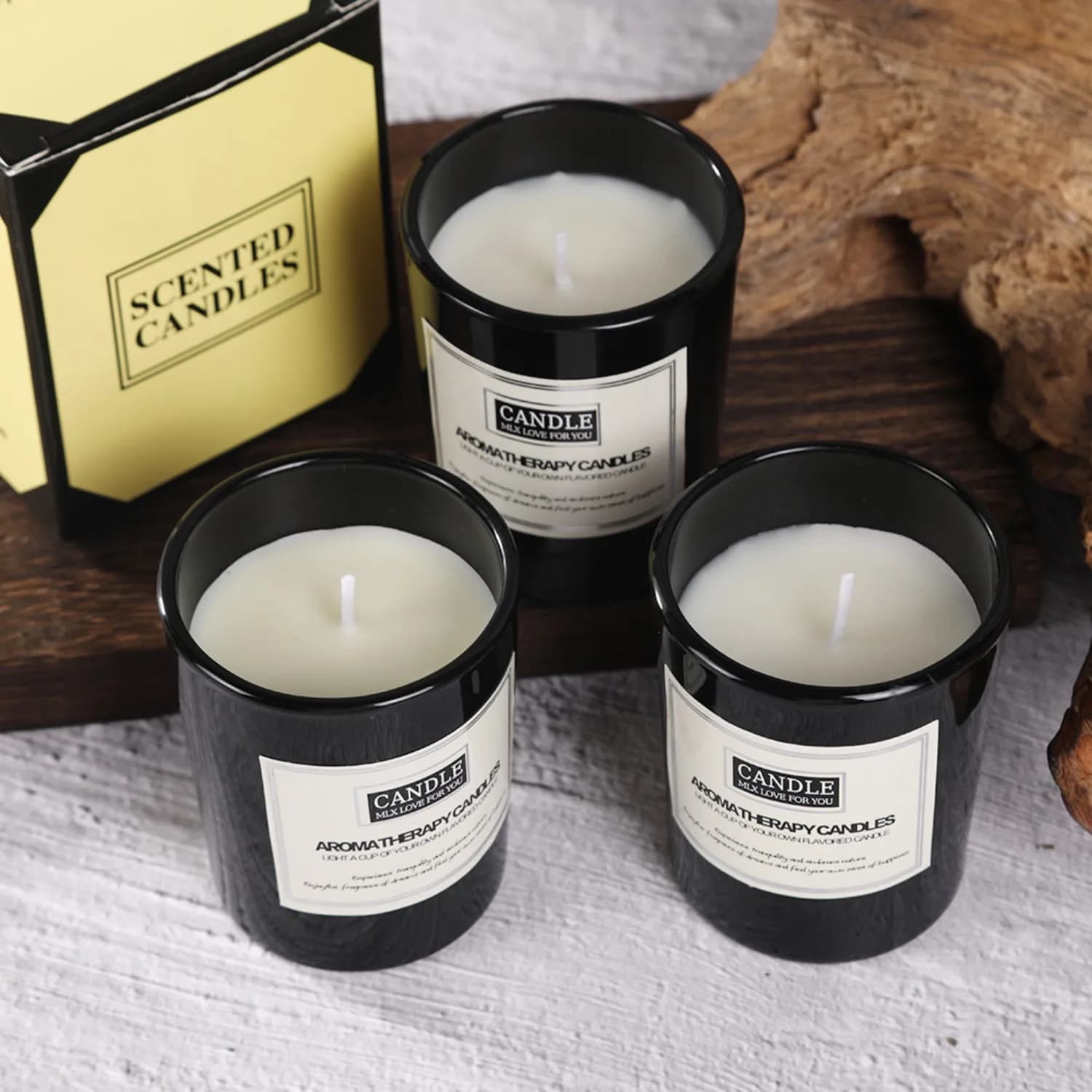 Candela a tazza in vetro nero opaco da 1 pezzo - Candela essenziale accogliente per decorazioni per l'home office aromatiche profumate senza fumo