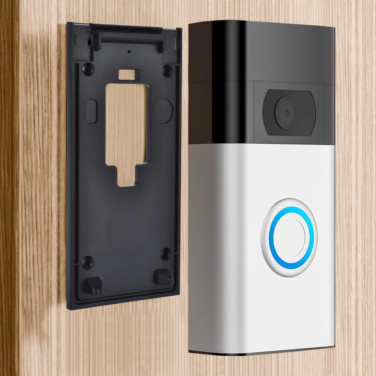No-Drill Adhesive Mount for Ring Video Doorbell 2nd Gen 2020, Bracket for Apartment Office House (Black)