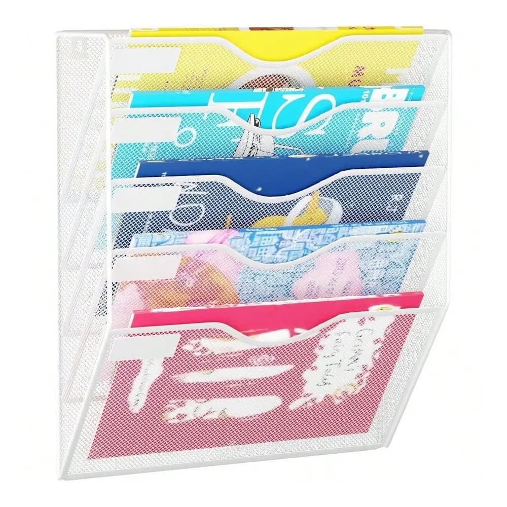 Organizzatore da Parete per Ufficio con 5 Tasche, Porta Documenti e Cartelle, Portablocco da Parete