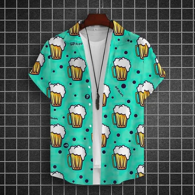 Camicia hawaiana per uomo 3d Beer Printed camicie a maniche corte camicia da festa di birra Tees Summer Casual Tops abbigliamento da uomo oversize allentato