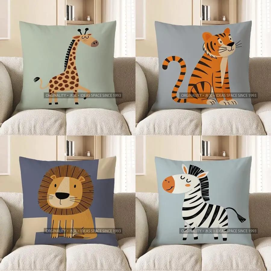 Cuscino decorativo per la casa con motivo a giraffa in stile cartone animato, adatto per divano, camera da letto, auto.