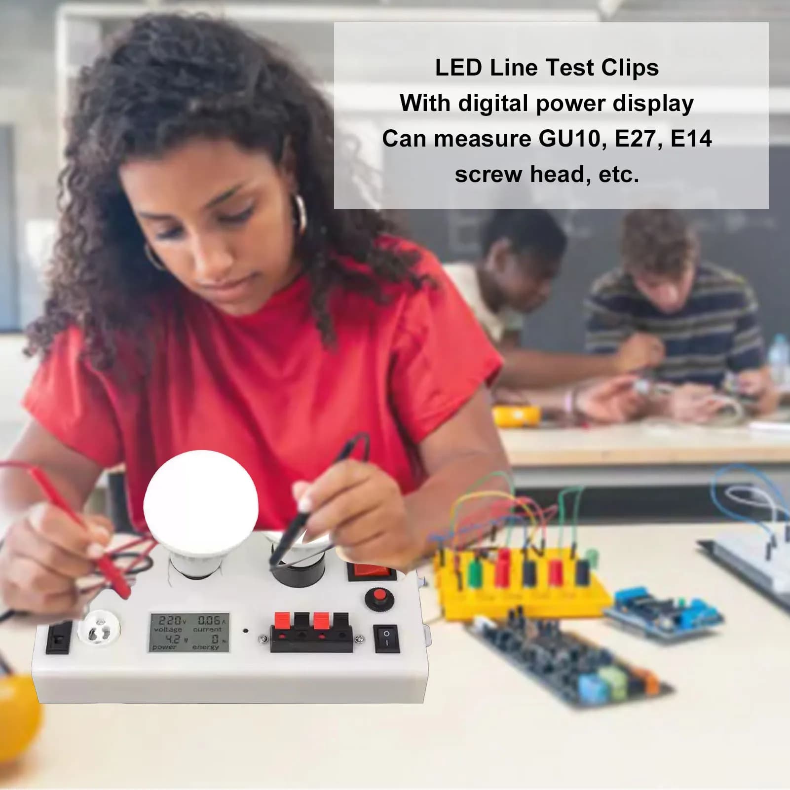 Tester di potenza per lampadina a LED Potenza di tensione di corrente multifunzionale PF E27 E14 GU10 Tester per presa per lampadina a 2 poli Tester per lampadina a LED