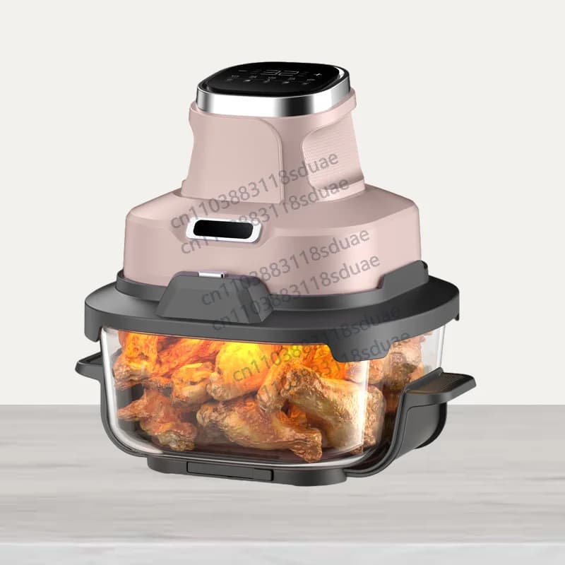 1600W Crispy Portable Air Fryer with Double Glass Bowl, 6-in-1 Digital Panel, Space Saving Compact Design