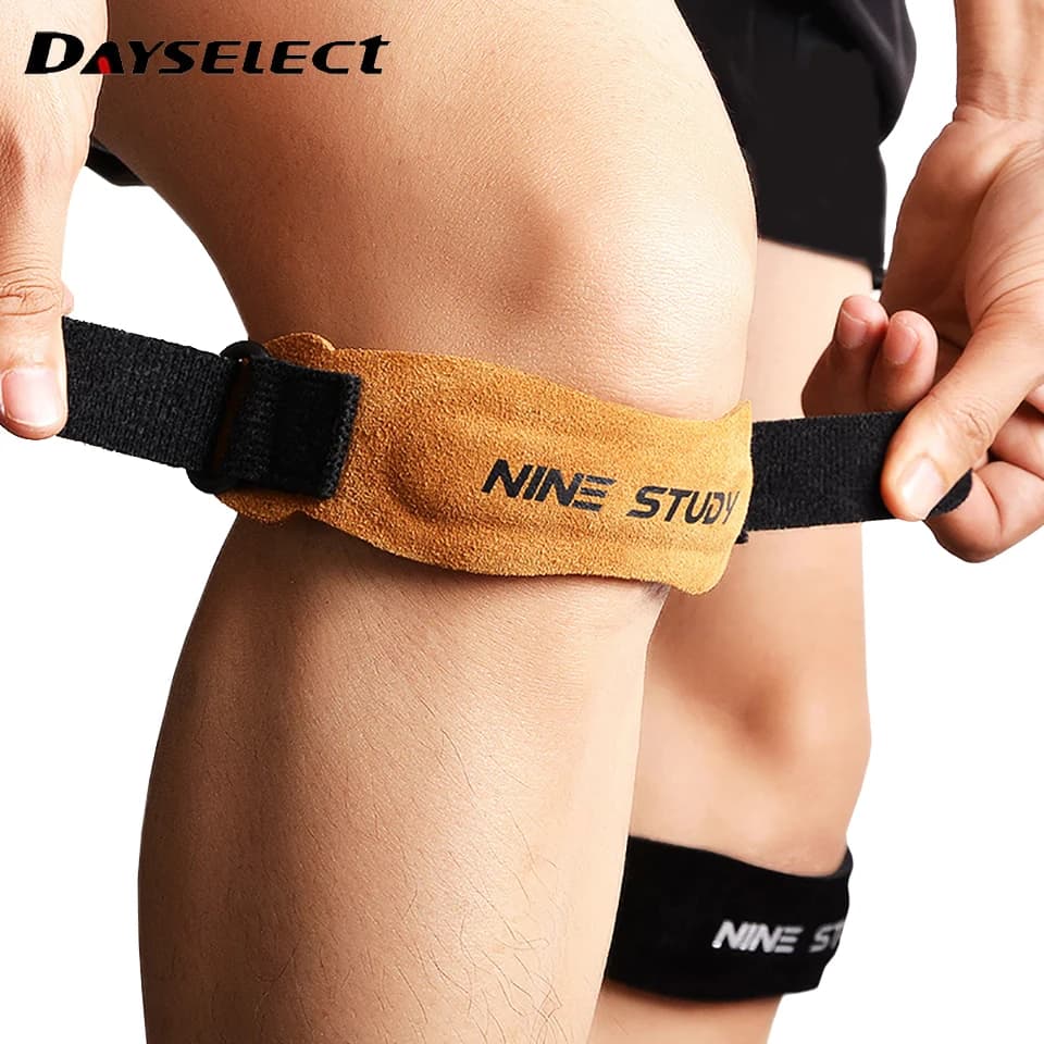 1 pz cinturino per tendine rotuleo regolabile in pelle supporto per ginocchiera protezione professionale ginocchiera sportiva con cintura in pelle bovina