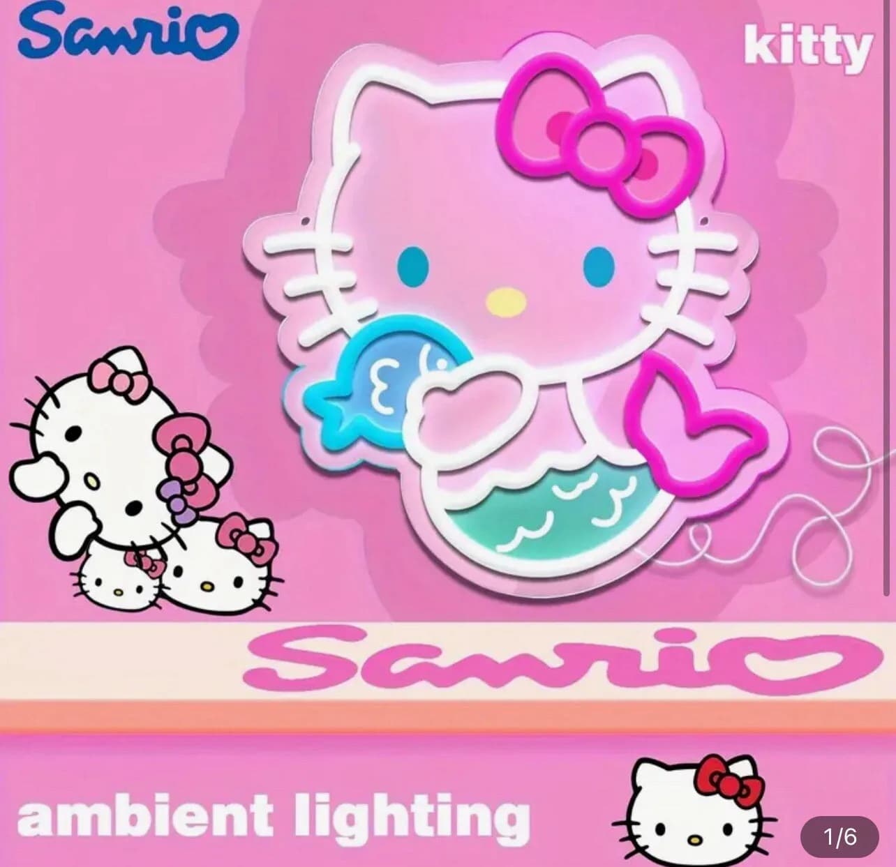 Insegna al Neon Sanrio Hello Kitty Sirena con Pesciolino, Arte Murale LED Ufficiale per Cameretta Bambini, Illuminazione d'Ambiente, Regalo