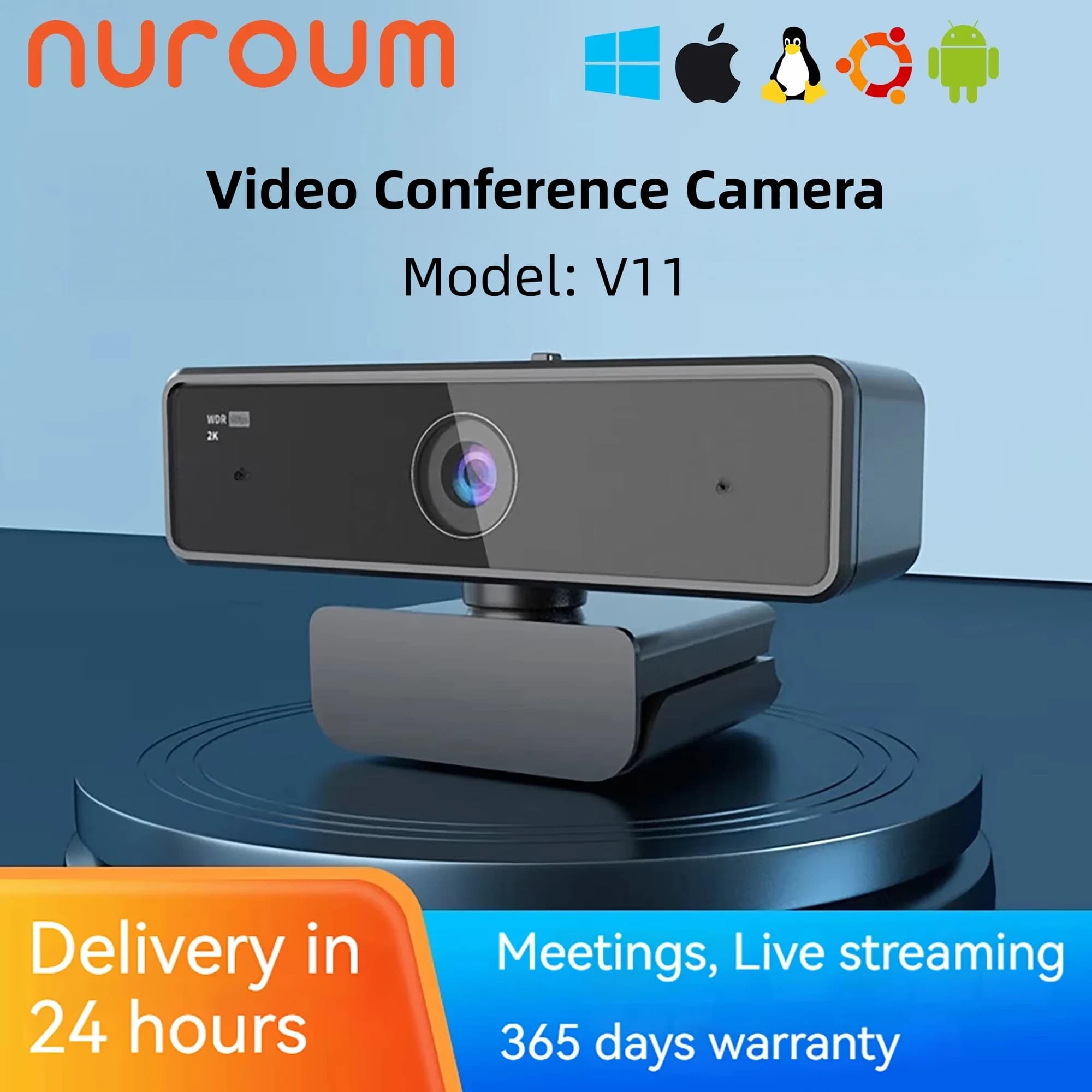 Webcam Nuroum 2K QHD 1440P 30FPS e 1080P 60FPS Modalità Dual, Microfono con Cancellazione del Rumore AI, Telecamera per Streaming, USB Plug & Play per PC/Mac