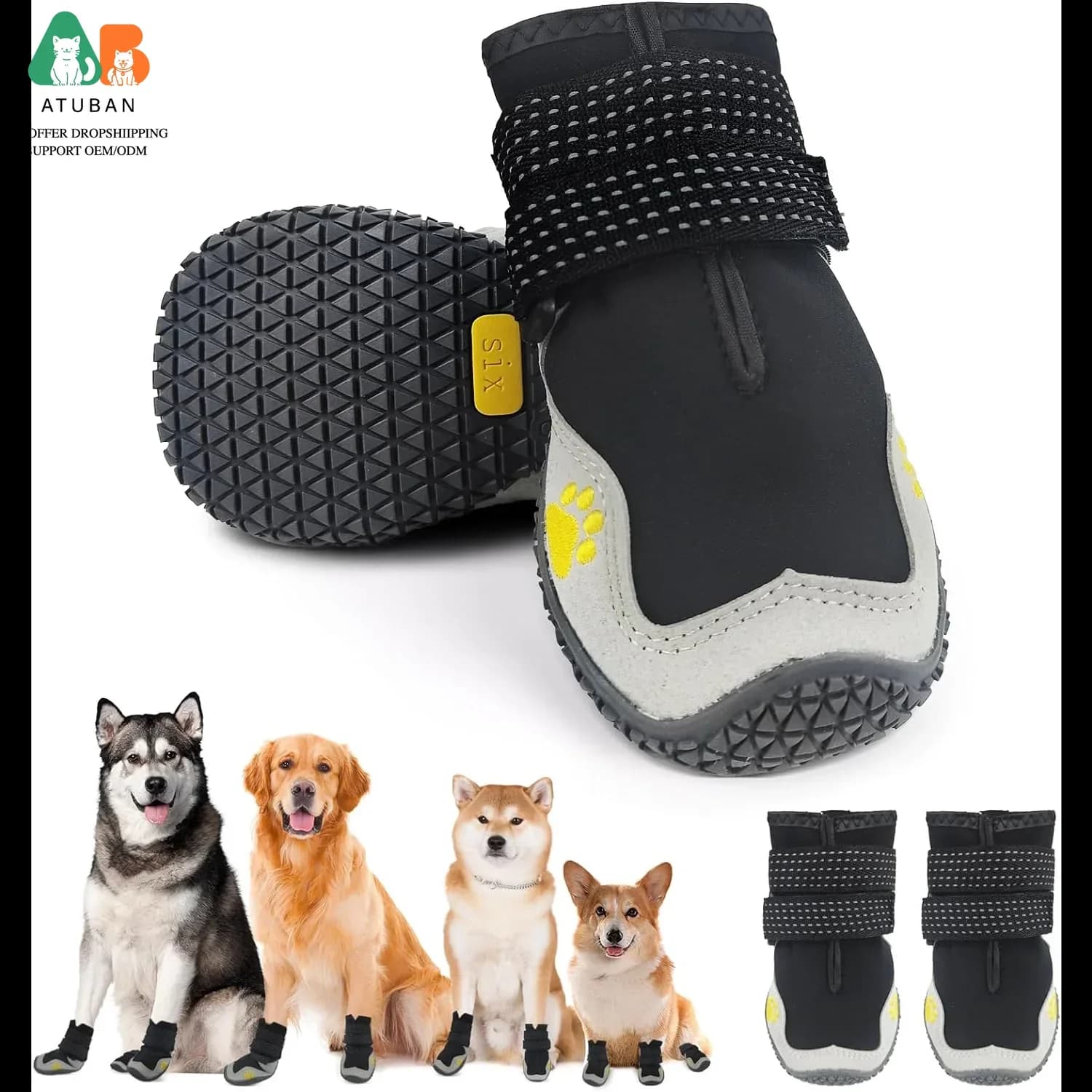 ATUBAN Scarpe per cani di taglia grande, Stivali impermeabili per cani di taglia media e grande, per pavimentazione calda Escursionismo invernale sulla neve Elastico traspirante