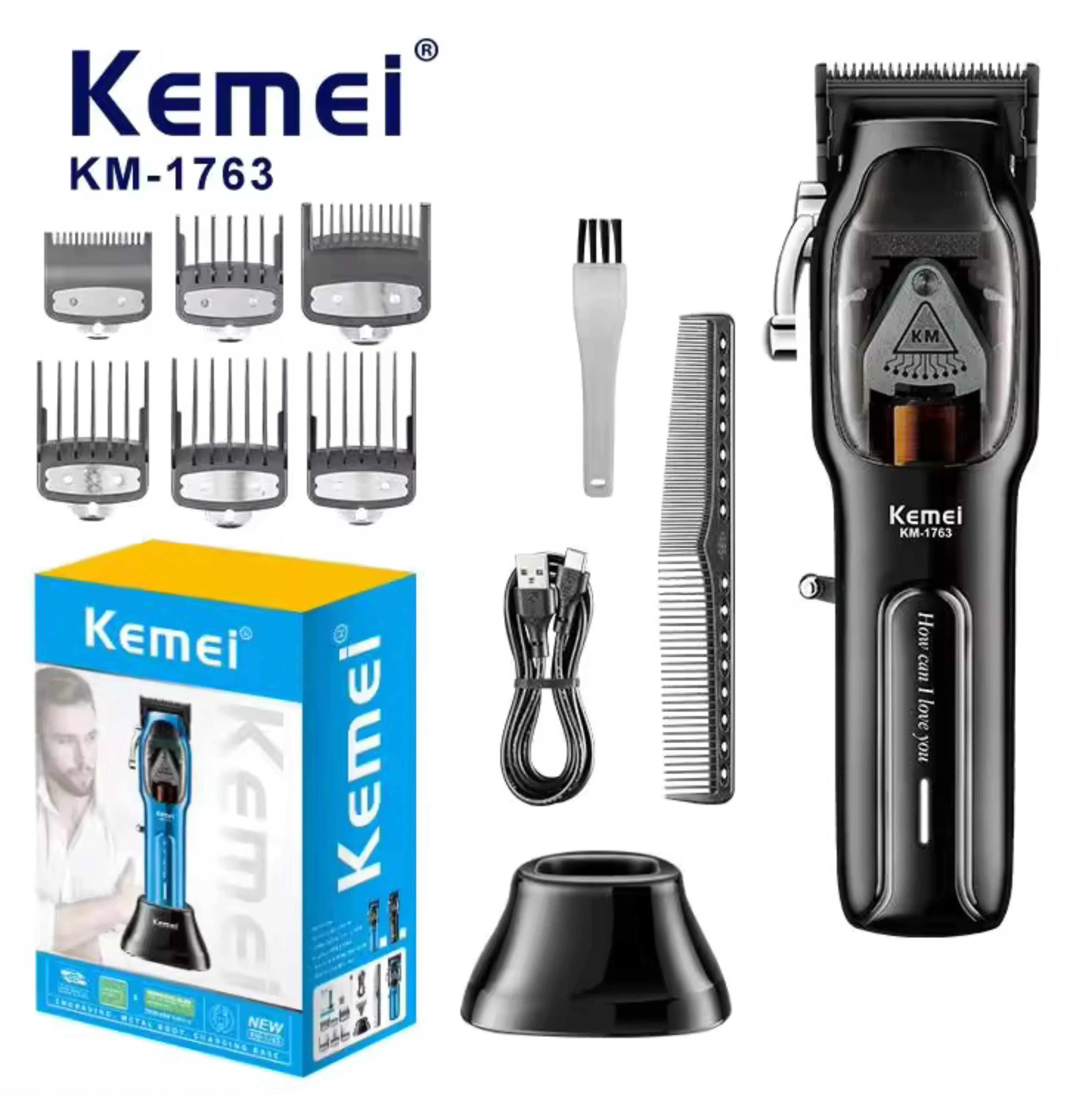 Kemei Barber High speed motor 9000 rpm Electric haircut rechargeable professional haircut with charging baseKM-1763