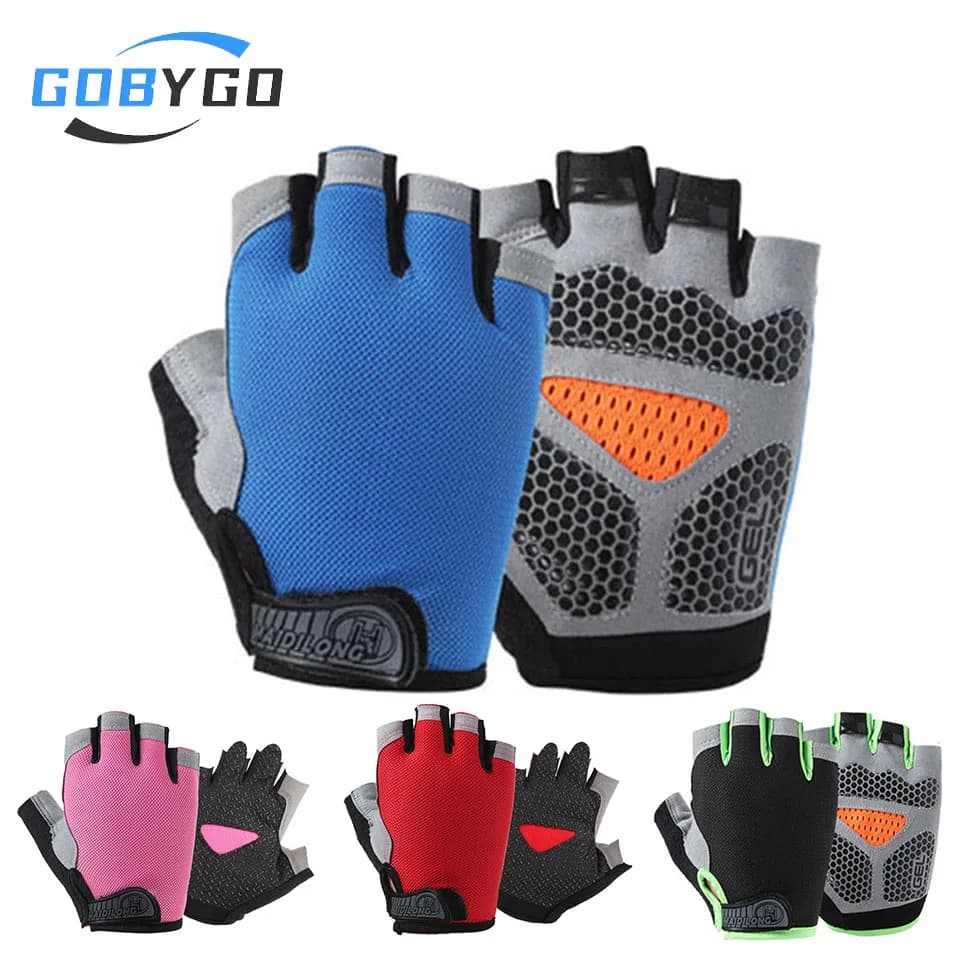 GOBYGO 1 Paio di Guanti Estivi Mezze Dita in Rete Traspirante, Guanti senza Dita per Palestra, Guanti Traspiranti con Absorbimento dei Urti per Ciclismo