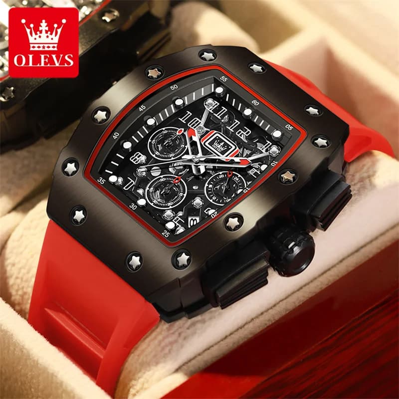OLEVS Tonneau Forma Quadrante Orologio da uomo di marca di lusso Calendario Luminoso Orologi impermeabili Uomo Orologio da polso al quarzo Homme Regalo da uomo