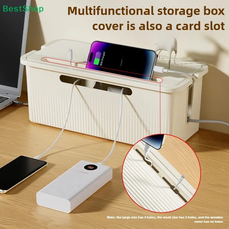 ♩Cable Storage Box Desktop Charging Data Cable Plug Socket Cable Management Device Black White Storage Organizer