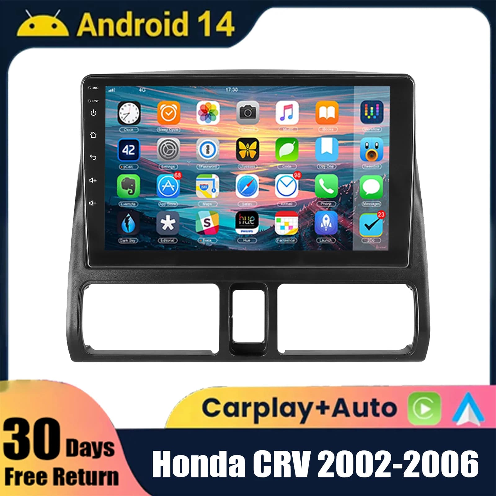 2+32G For Honda CR-V CRV 2002-2006 Android 14 Apple Carplay 9" Car Stereo Radio GPS Navigation WiFi SWC Bluetooth FM/RDS+DVR&AHD