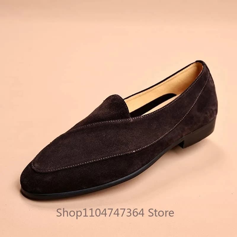 Concise Slip on Loafers Designer Shoes Men's Genuine Leather Business Commuting Cow Suede Vintage Style Work Leather Shoes Male