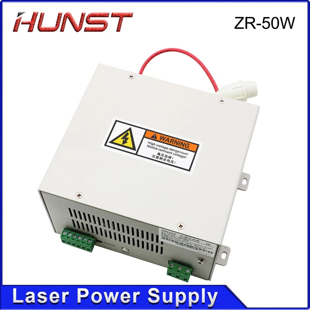 Alimentatore laser HUNST ZR 50W per macchina per incisione e taglio con tubo laser in vetro Co2 da 40W 50W, 2 anni di garanzia.