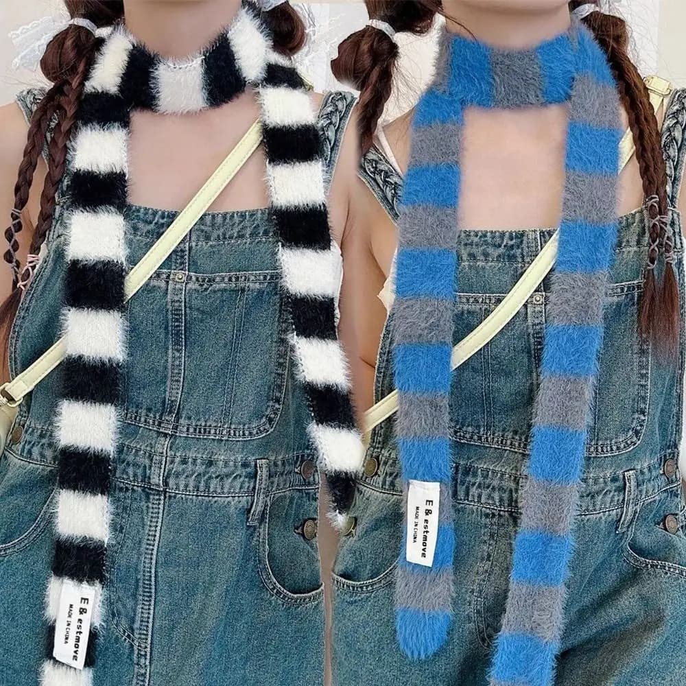 Sciarpa a righe per ragazza Y2K lavorata a maglia Collo caldo Sciarpe lunghe da donna sottili Moda Streetwear Sciarpe al collo Fazzoletto da collo decorativo