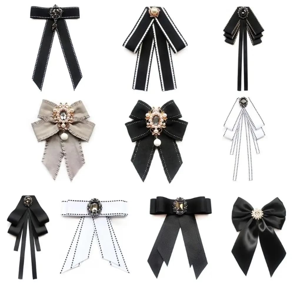 Nuovo tessuto in poliestere da donna JK papillon spilla elegante fiocco di perle camicetta colletto spilla nastro papillon camicia
