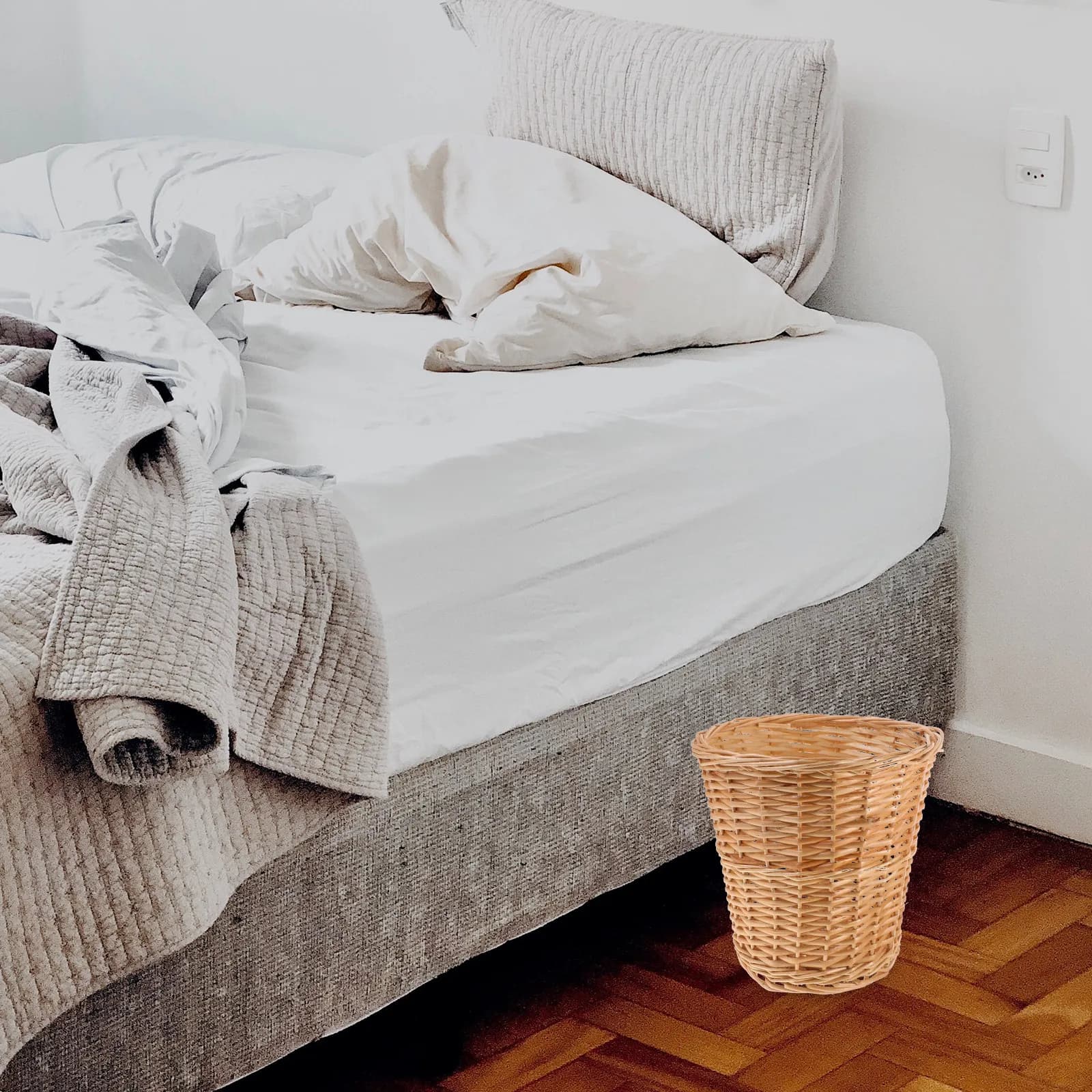 Cestino per Rifiuti in Vimini Intrecciato per Interni, Elegante Contenitore per Spazzatura in Stile Naturale per Soggiorno, Studio e Bagno