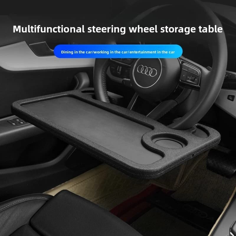 Tavolino da volante per auto, base multifunzionale per auto, portabicchieri, vassoio da pranzo, portaoggetti, supporto per laptop