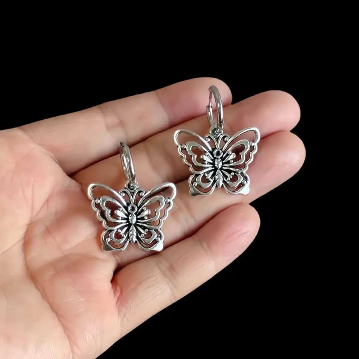 Titanium Steel Butterfly Hoop Stud Earrings Bohemian Butterfly Fairy Hoops & Loops Dangle Earring Jewelry