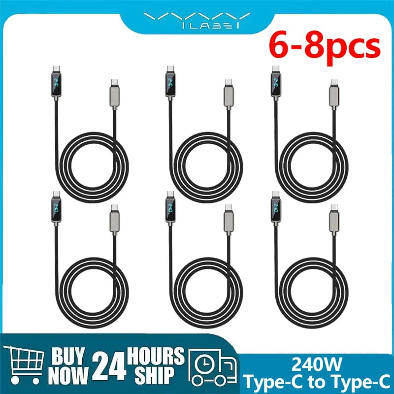Cavo Vyvylabs 6-8 Pezzi 240W da Tipo C a Tipo C, Cavo Dati PD 3.1 per Ricarica Rapida, Cavo USB C a USB C per iPhone 15-17