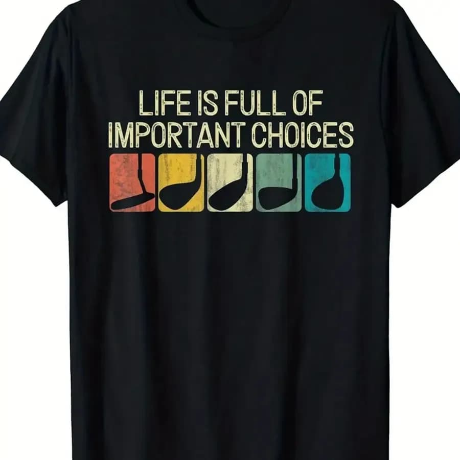 【Nuovo arrivo】Life Is Full of Important Choices Golf Clubs Retro Sunset Funny Golf Graphic T-Shirt Top casual neri con scollo rotondo