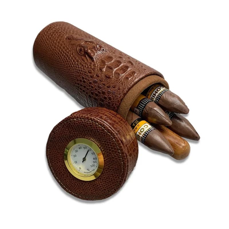 Umidificatore da viaggio in pelle Scatola per sigari Custodia per sigari portatile in legno di cedro Umidificatore Scatola per igrometro Accessori per sigari Misura 5 sigari