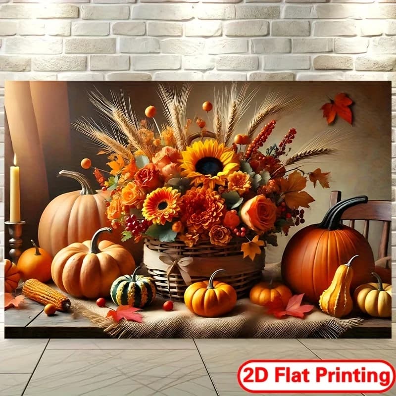 Autumn Harvest Pumpkin Sunflower Tapestry Fall Seasonal Decor Wall Hanging Thanksgiving Centerpiece Warm Cozy Home AmbianceBoost