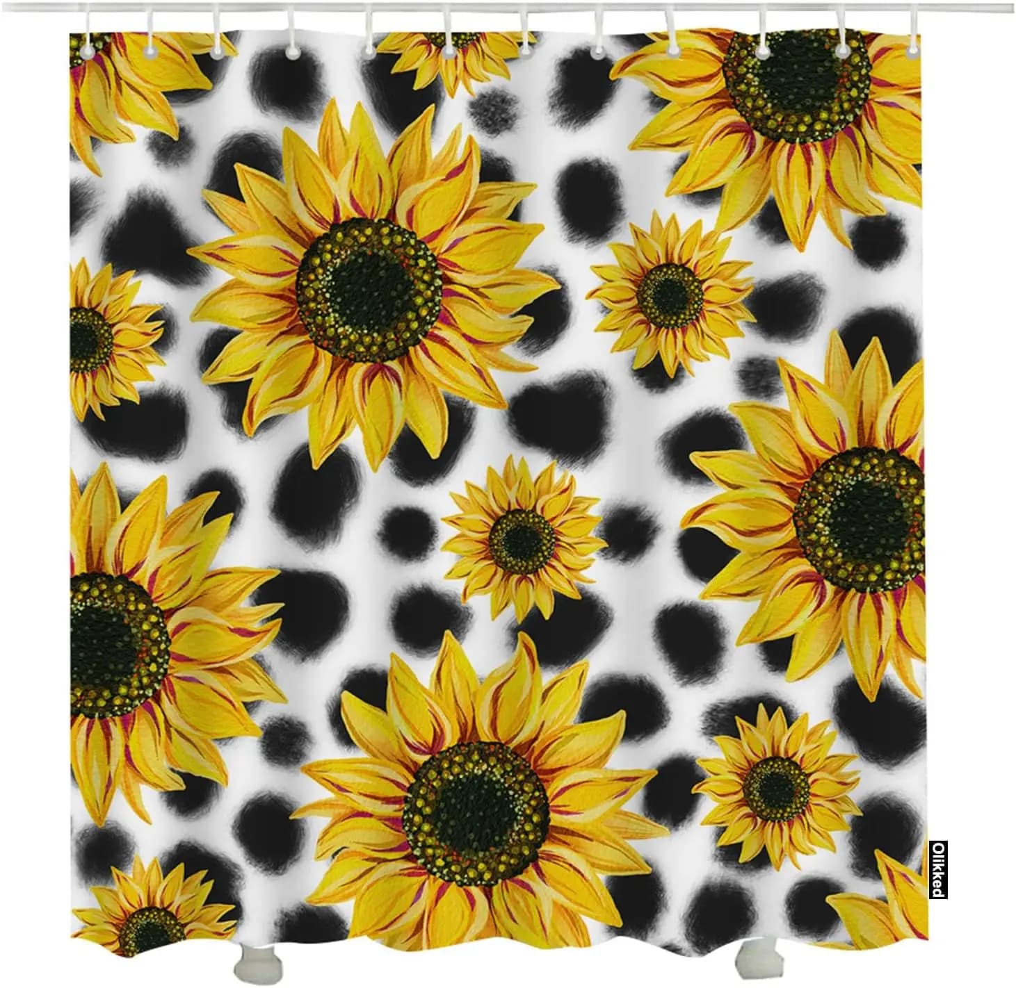 Set tenda da doccia con stampa mucca girasole fattoria, tessuto in poliestere impermeabile con ganci
