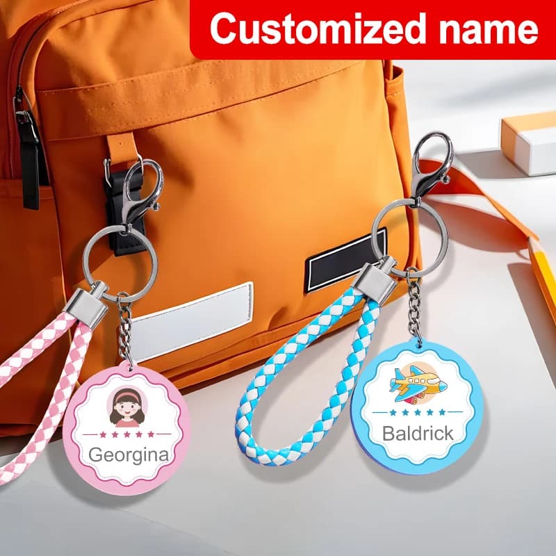 Portachiavi in pelle personalizzato con nome personalizzato - Etichette in corda anti-perdita per borse da scuola per bambini e regali per l'asilo