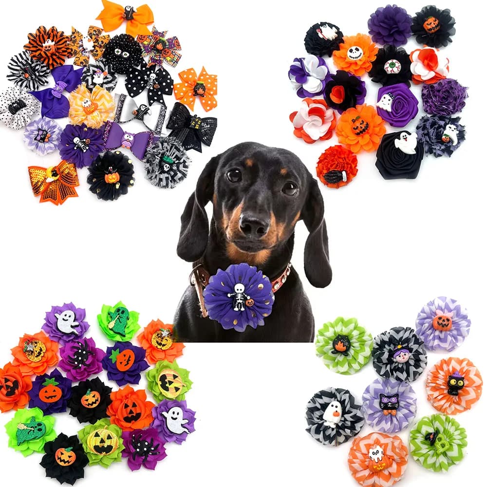 50pcs Halloween Style Dog Collar Accessories Small Dog Puppy Bowtie Pet Accessories Holiday Decoration Dog Collar Accessories