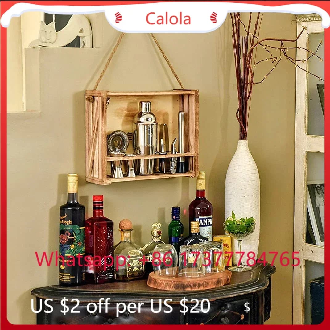Set Shaker per Cocktail in Acciaio Inox Stile Americano con Supporto in Legno