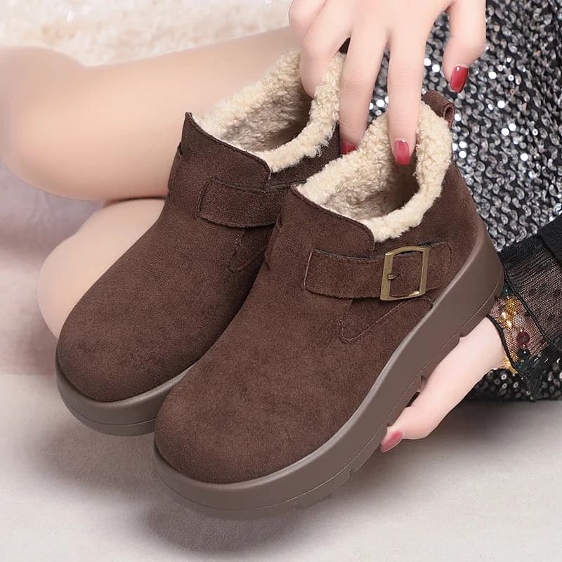 4cm All Match Comfortable Thick Bottom Platform Shoes Winter Snow Boots 2025 Flat Heel Suede Plush Fur Ankle Boots Office Mom
