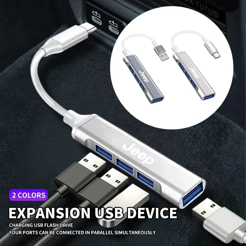 Hub USB per auto, splitter, docking station, caricatore di tipo C, accessori interni per JEEP GrandCherokee Renegade Wrangler Compass