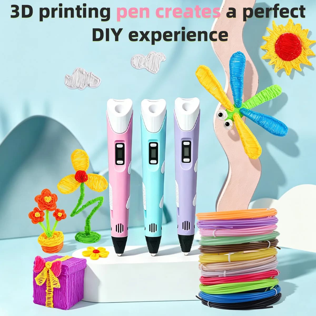 3D Pen LED Screen DIY 3D Printing Pen 9M PLA Filament Creative Toy Gift For Kids Design Drawing 3D Printer Pen Drawing Stift