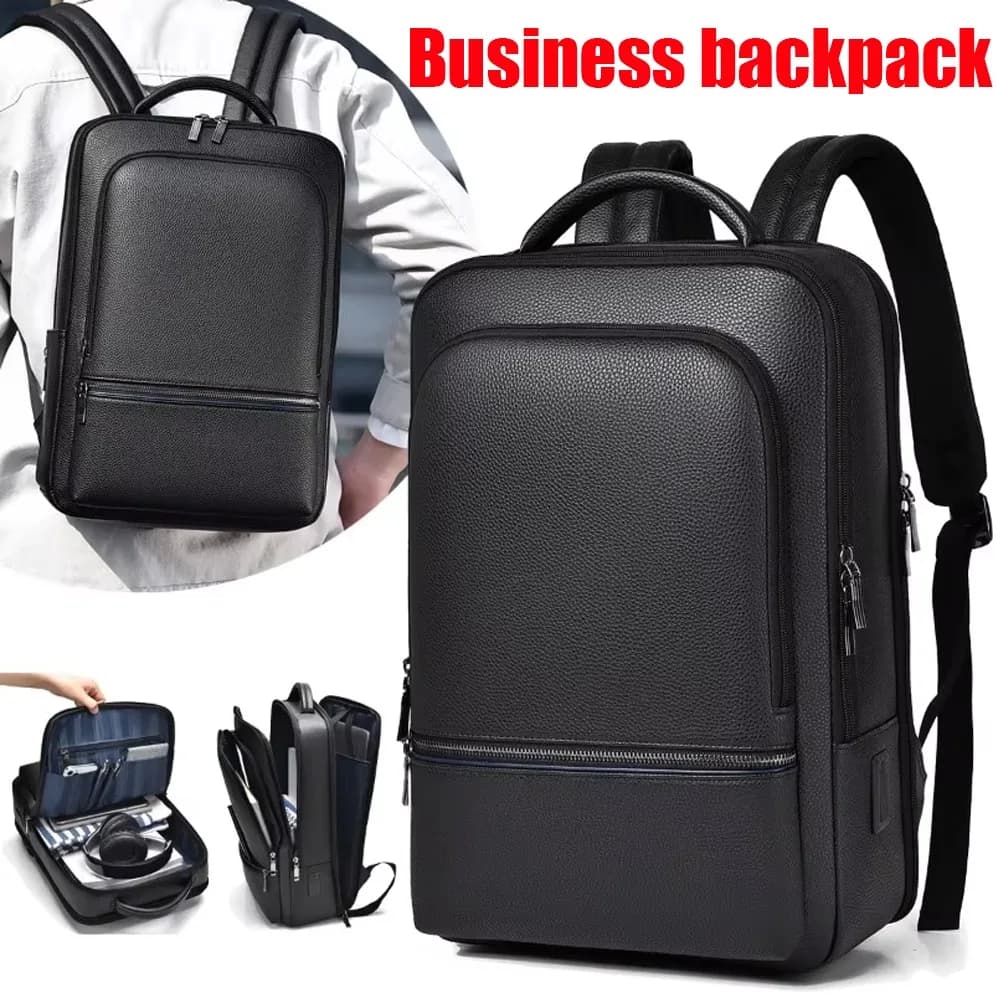 Zaino da uomo in pelle PU con ricarica USB, valigetta direzionale alla moda, per ufficio, viaggi, laptop, ufficio, affari, zaino casual