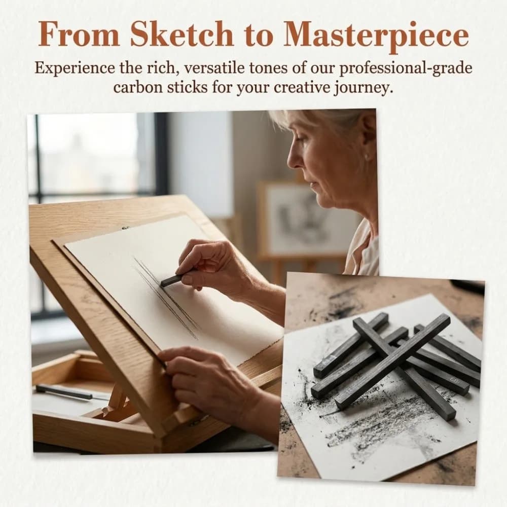 6PCS Square Shape Sketch Charcoal Sticks Break Resistant Pure Charcoal Drawing Charcoal 2.48in Painting Charcoal Rods