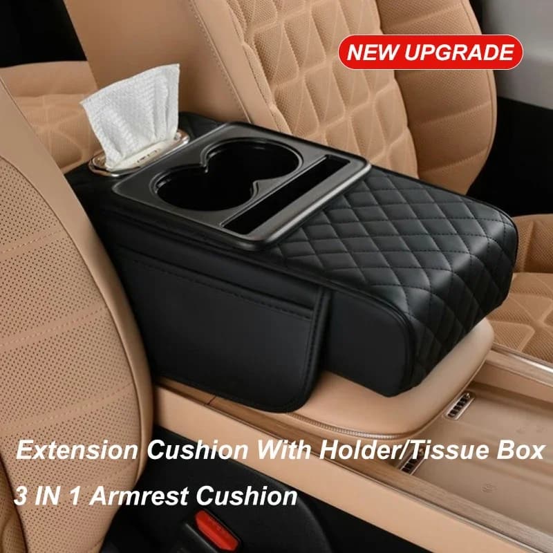 Cuscino per bracciolo per console centrale per auto Cuscino per bracciolo addensato Cuscino per estensione laterale con portabicchieri Borsa per organizer per scatola di fazzoletti