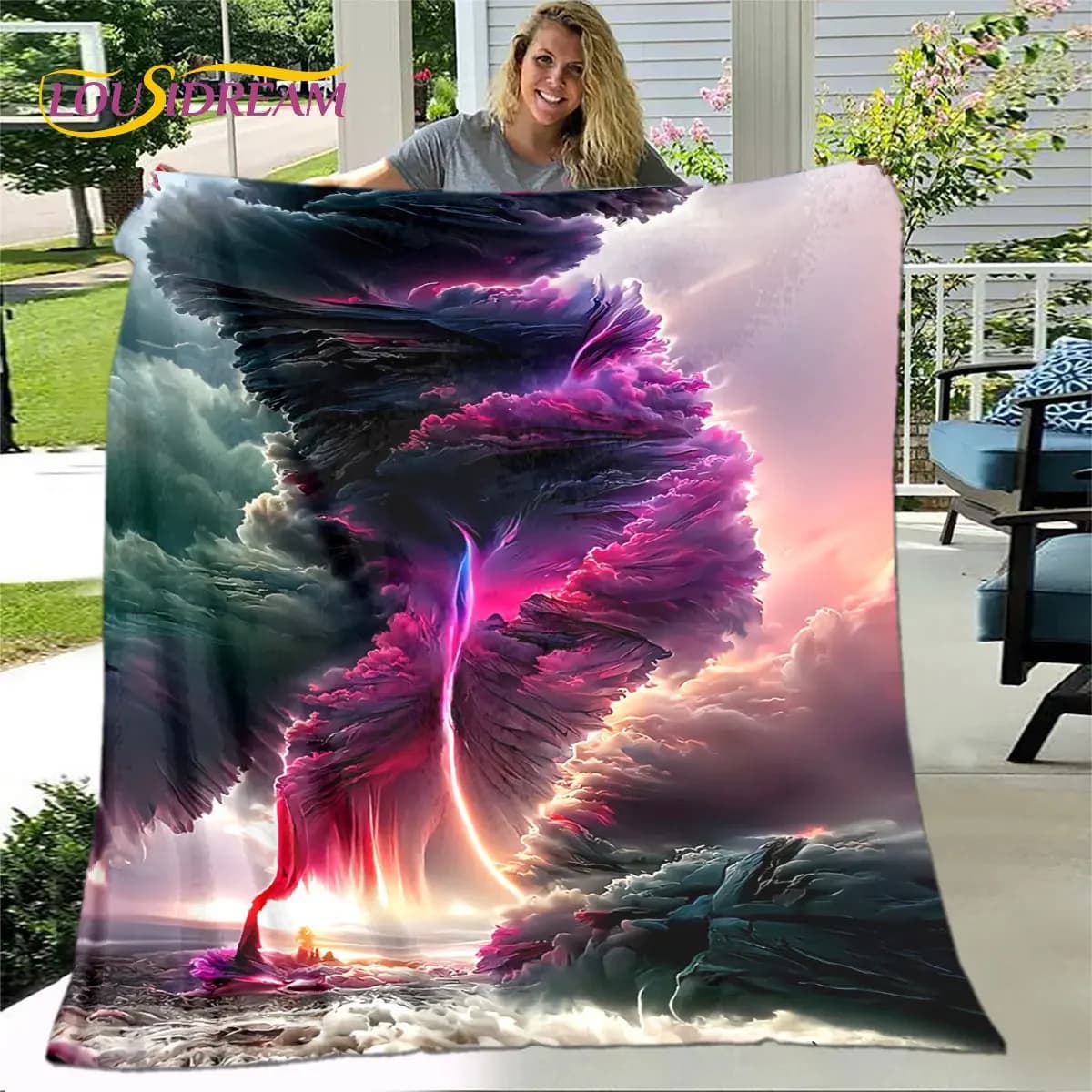 Coperta 3D con motivo tornado e nuvole, coperta in flanella, coperta calda per casa, soggiorno, camera da letto, divano, picnic, bambini