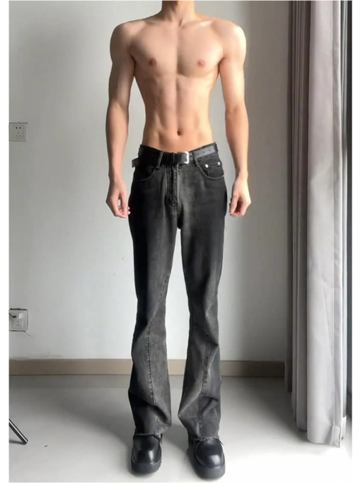 Bla Splicing Flared Jeans Men's Autumn Winter Straight Leg Slimming Knife Jeans Low Waist Long Pants Cotton Denim