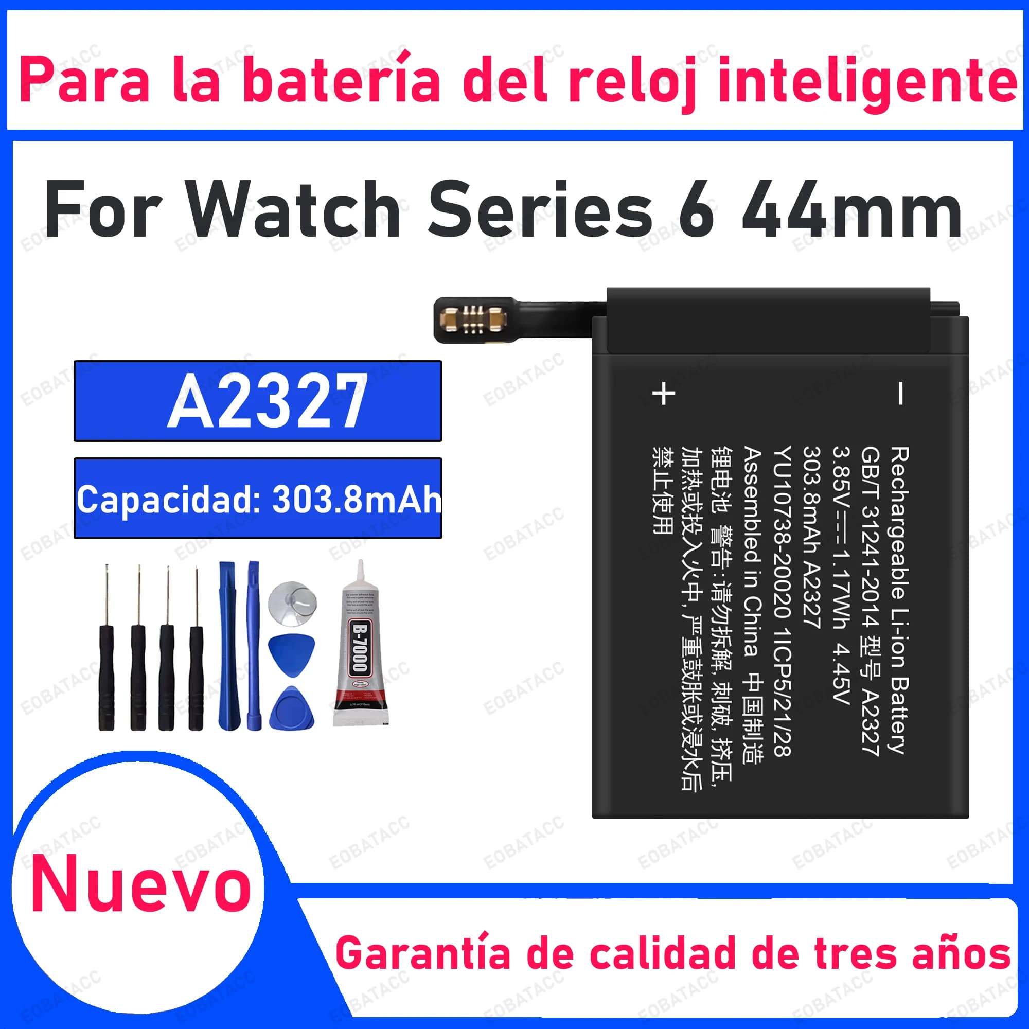 Batteria A2327 da 303,8 mAh 100% nuova per la sostituzione della batteria dell'orologio Serie 6 da 44 mm + strumenti gratuiti