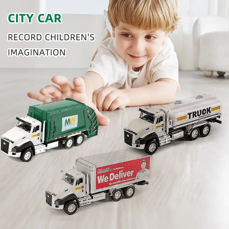 3 pcs die-cast toilet-sanitary vehicle container truck oil tank truck city auto scale 1/50 model metal car pull back car toys for children