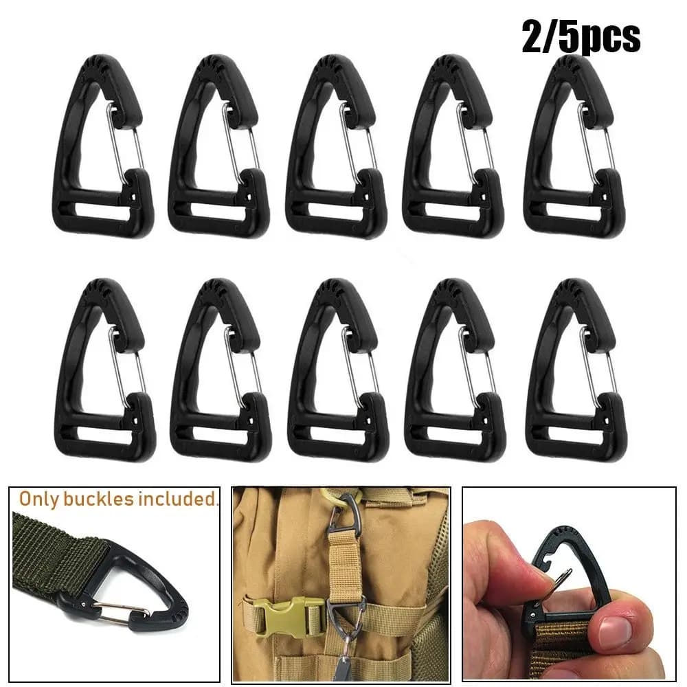 2/5 pz nero strumento esterno lega di plastica molla quickdraw Clip ganci portachiavi fibbie per cinture moschettone triangolo