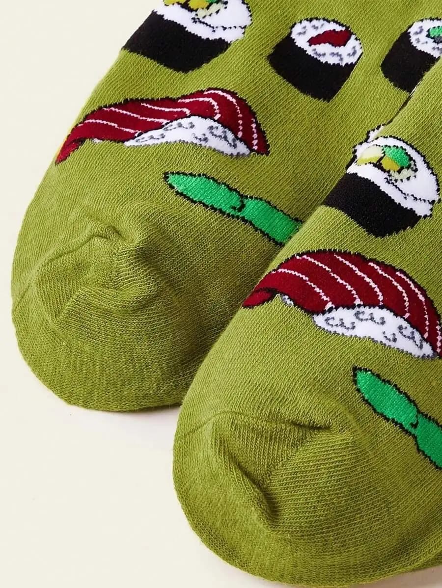 Sushi Print Socks For Adults, Funny Food Themed Crew Socks, Colorful Gift For Sushi Lovers