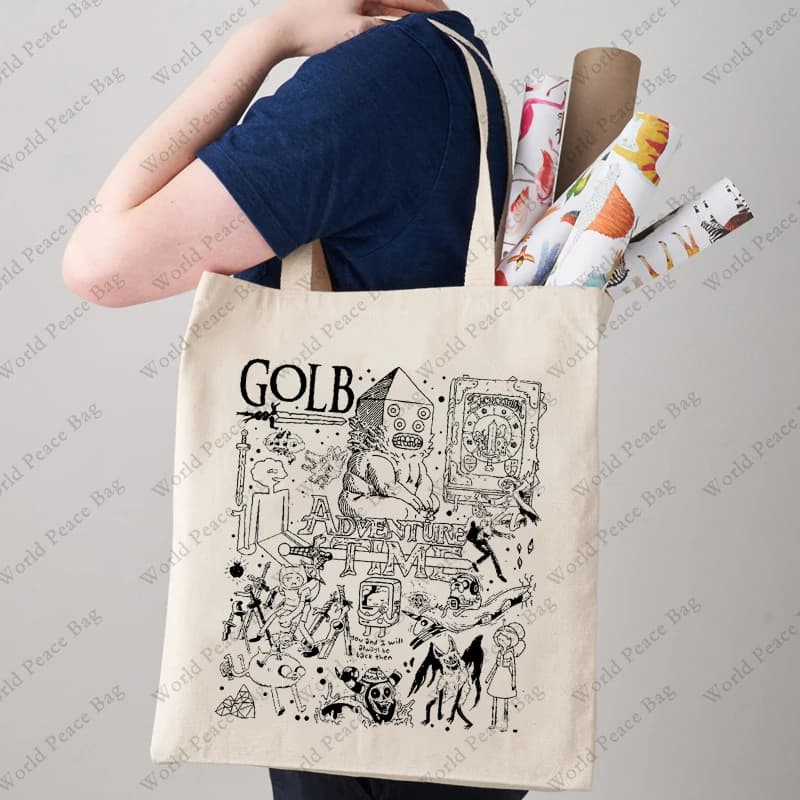 1 pc Adventure Time pattern Tote Bag borsa a tracolla in tela per i viaggi borsa per la spesa riutilizzabile da donna per i pendolari giornalieri miglior regalo per X