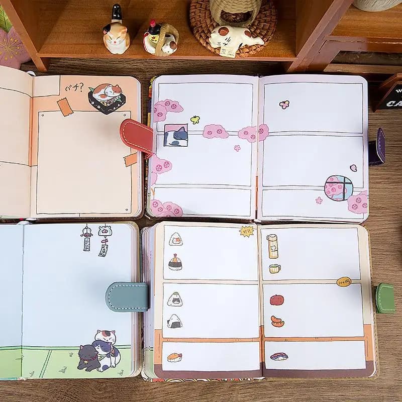 Portable Notebook Cat PU Leather Magnetic Buckle Note Color Page Diary Planners Journals School Supplies