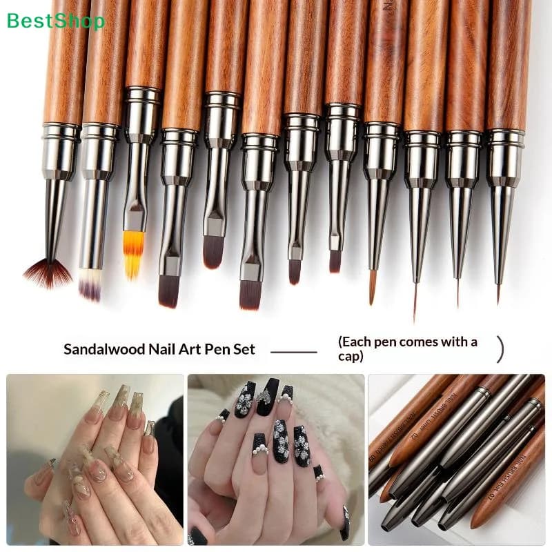 〔HB〕 Pennello per Nail Art, Pennello Dettaglio con Manico in Legno, Penna per Disegno e Pittura, Penna per Gel UV, Penna per Intaglio, Strumento per Manicure