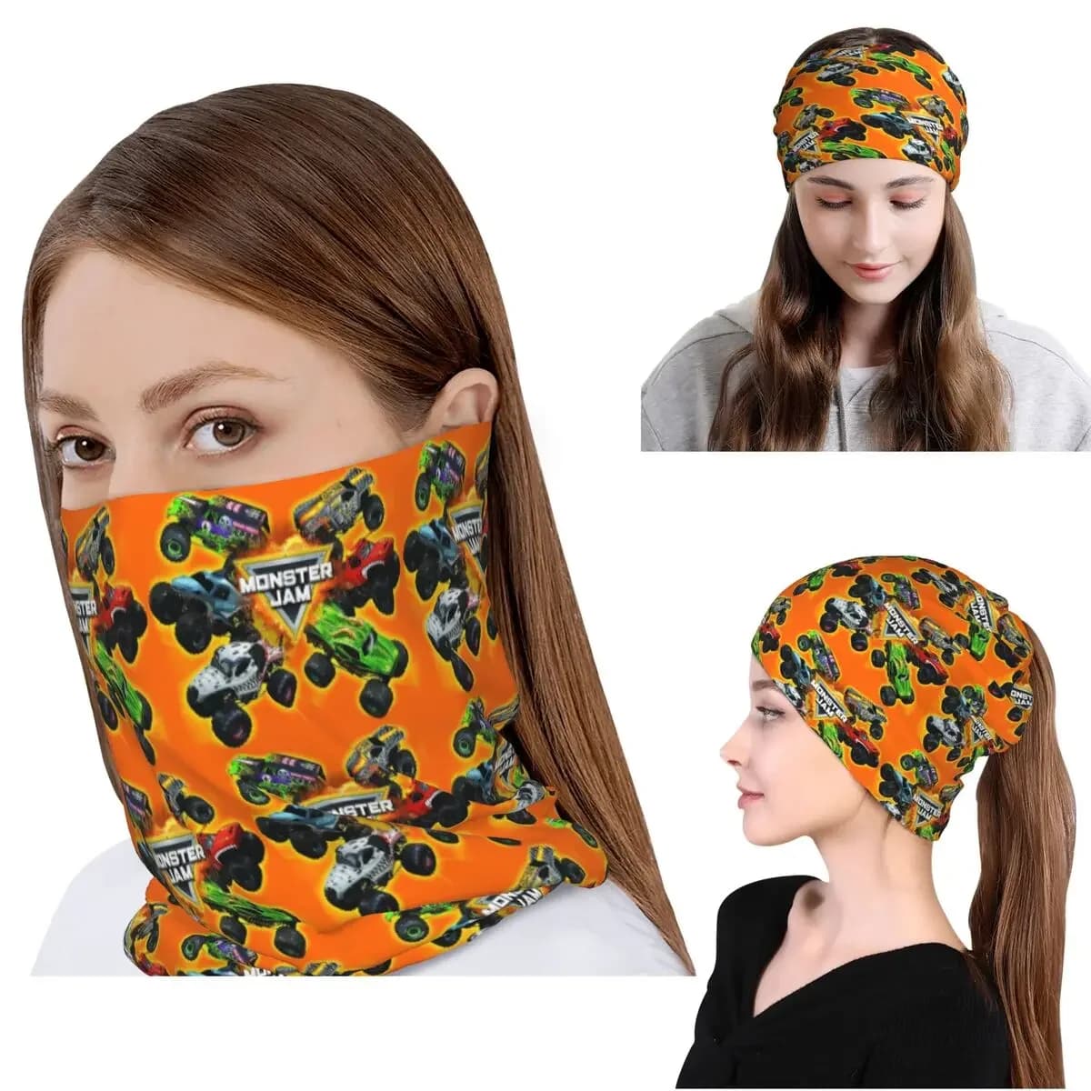 Classic Monster Jam Truck Pattern Bandana Neck Cover Magic Scarf Multi-use Headband Beanies Hat for Men Women Adult All Season