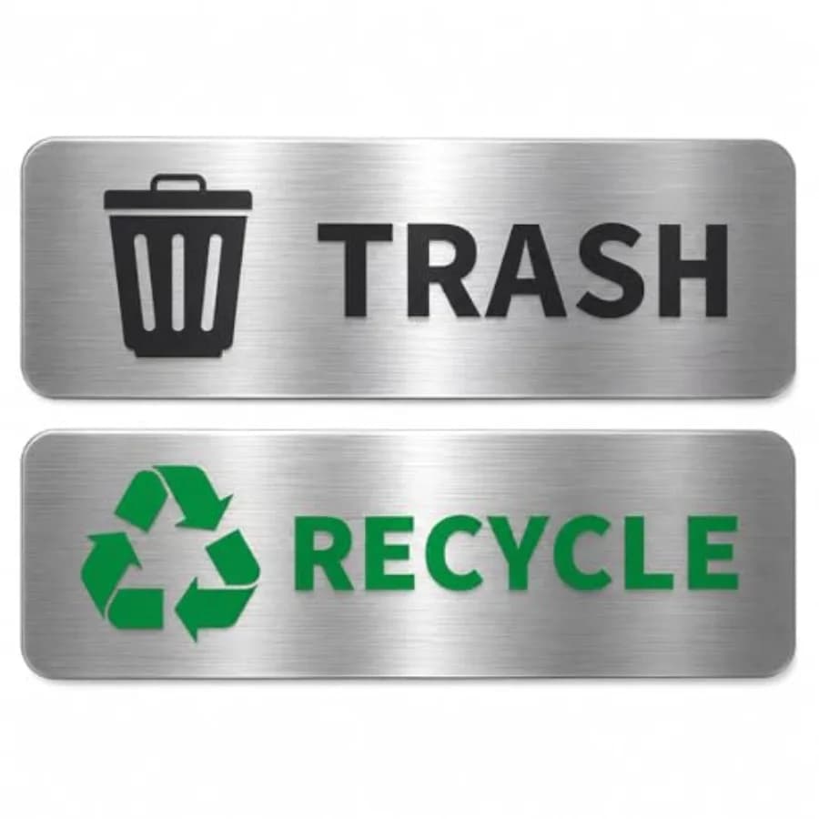 GRITKULTURE Premium Trash and Recycling Stickers for Bins 2 Pack Metallic Look Printed Labels Not Real Metal Clear Waste Sortin