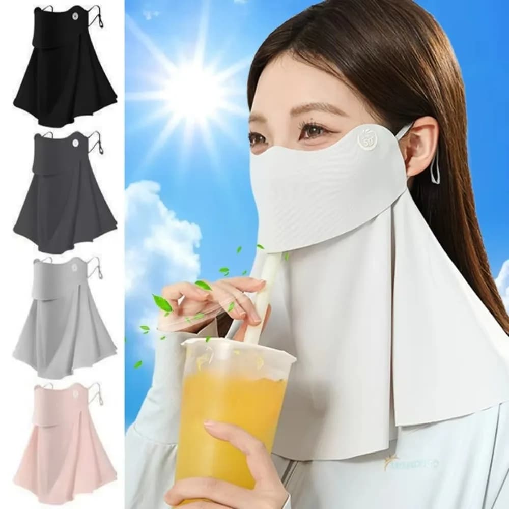 Maschera Estiva in Seta Ghiacciata per Protezione Solare Donna UPF50+ Anti-UV, Sciarpa Balaclava per Ciclismo e Escursionismo Outdoor 360 ° Copri Viso e Collo
