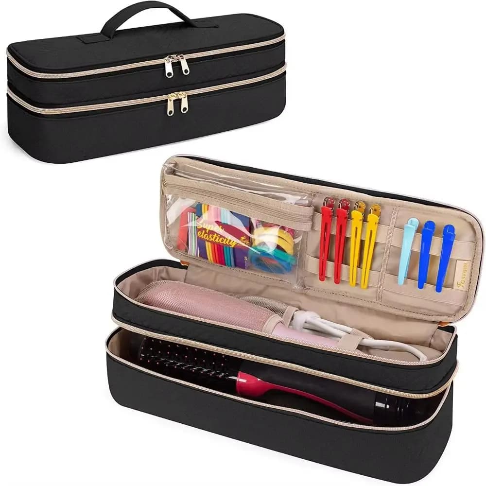 2-In-1 Hair Tools Travel Bag Double-Layer Expandable Hair Dryer Storage Bag Heat Resistant Foldable Curling Iron Storage Bag